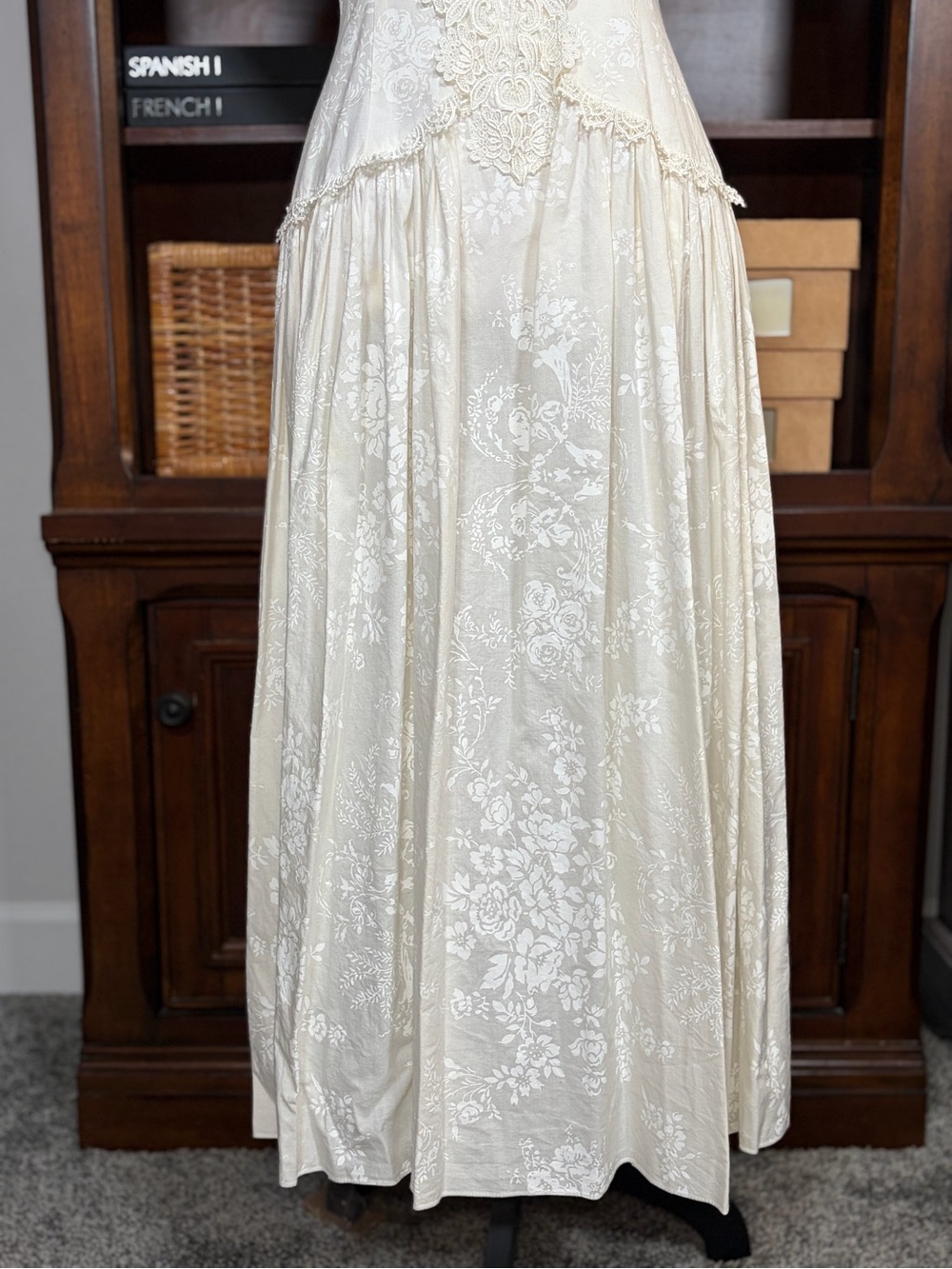 Vintage Scott McClintock Ivory Floral Lace Puff Sleeve Drop Waist Dress S Praire - Picture 4 of 16